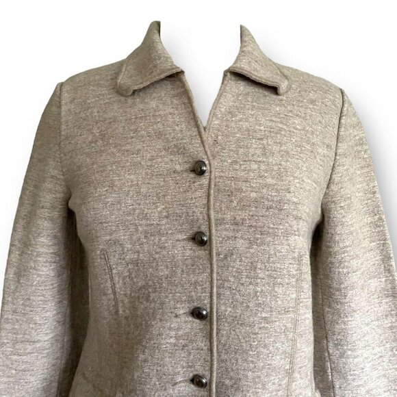 Geiger Austria Womens Jacket Sz 38 US 8 Tan Boiled Wool Linen Floral Embroidery - Picture 2 of 7